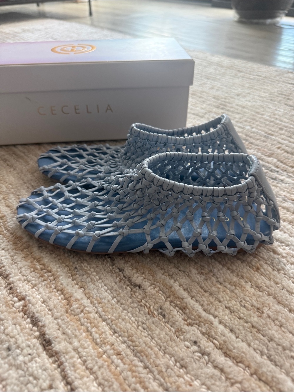 Anthro Cecilia Wilma Light Blue Woven Slip-On Shoe - Picture 4 of 7